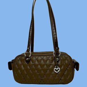 BRIGHTON Handbag Purse Brown Leather Quilted Floral Interior **EUC** WONDERFUL!!
